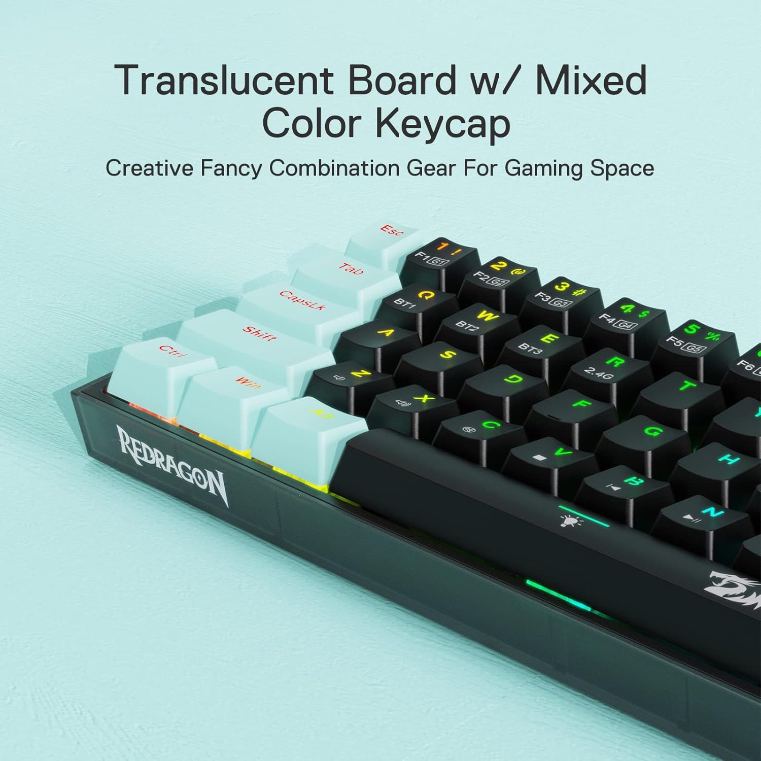 لوحة مفاتيح ميكانيكية Redragon Castor K631rgb Pro لاسلكية 65% RGB (مفاتيح بيضاء / حمراء)