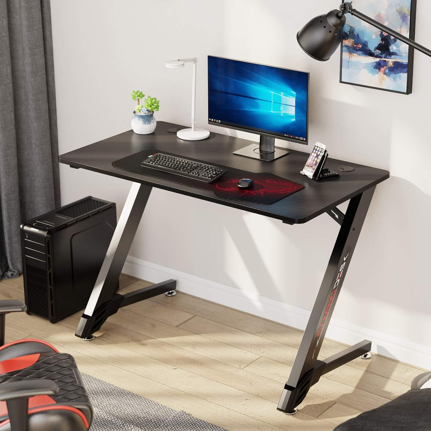 Eureka Ergonomic 43-Inch Z-Shaped Black Gaming Desk