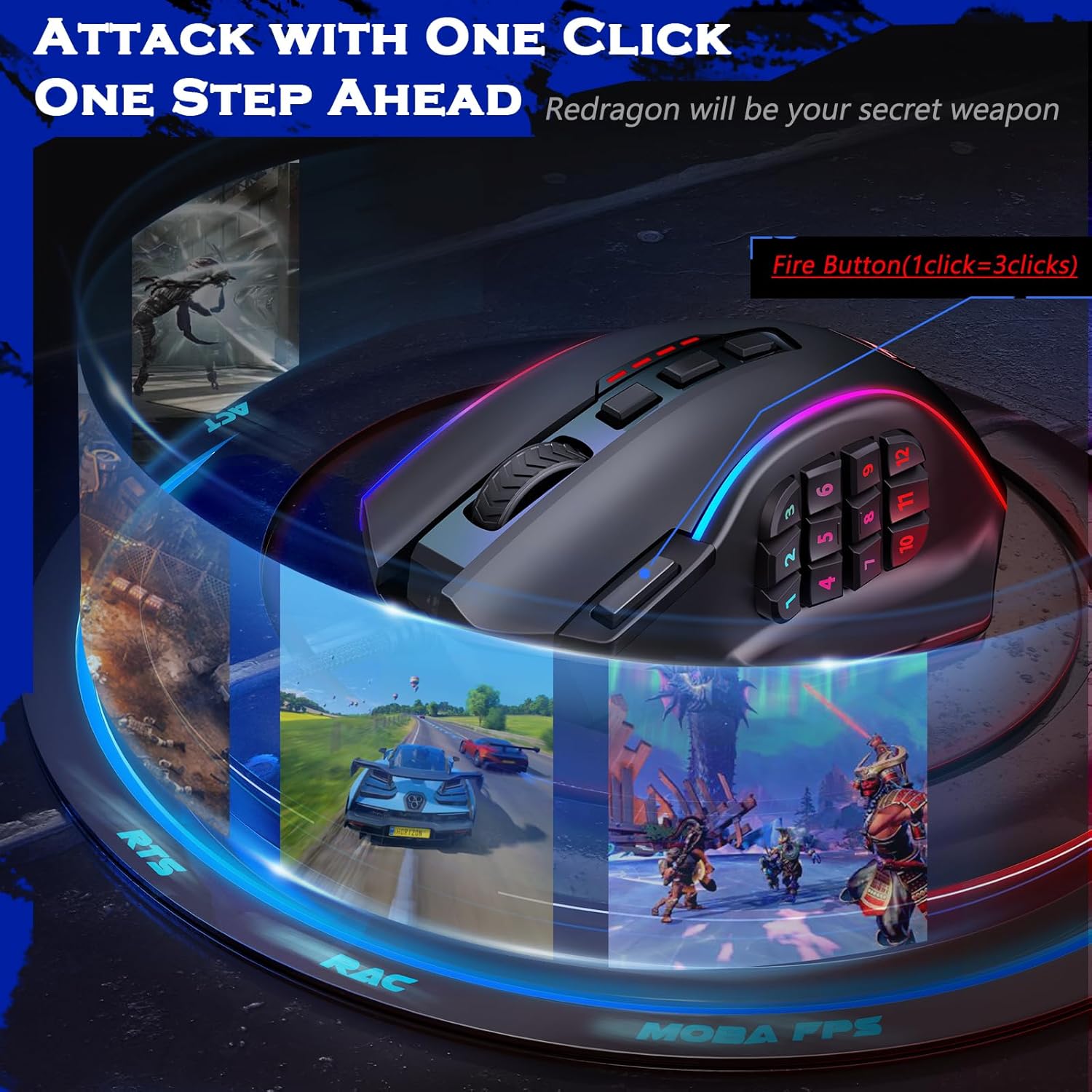 ماوس الألعاب Redragon M901 Perdition 24000DPI MMO - سلكي RGB مع 18 زرًا قابلًا للبرمجة