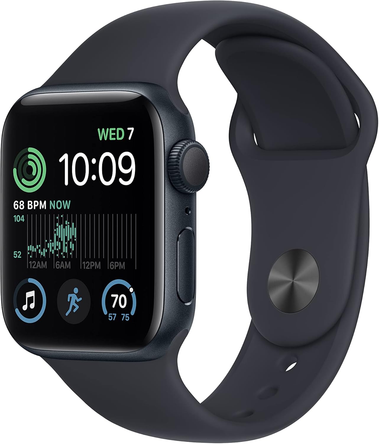 ساعة Apple Watch SE الجيل الثاني GPS مقاس 40 مم هيكل من الألومنيوم منتصف الليل وسوار رياضي منتصف الليل مقاس صغير/متوسط 