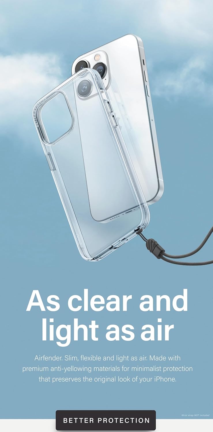 جراب هاتف Air Fender متوافق مع iPhone 14 Plus، شفاف كريستالي