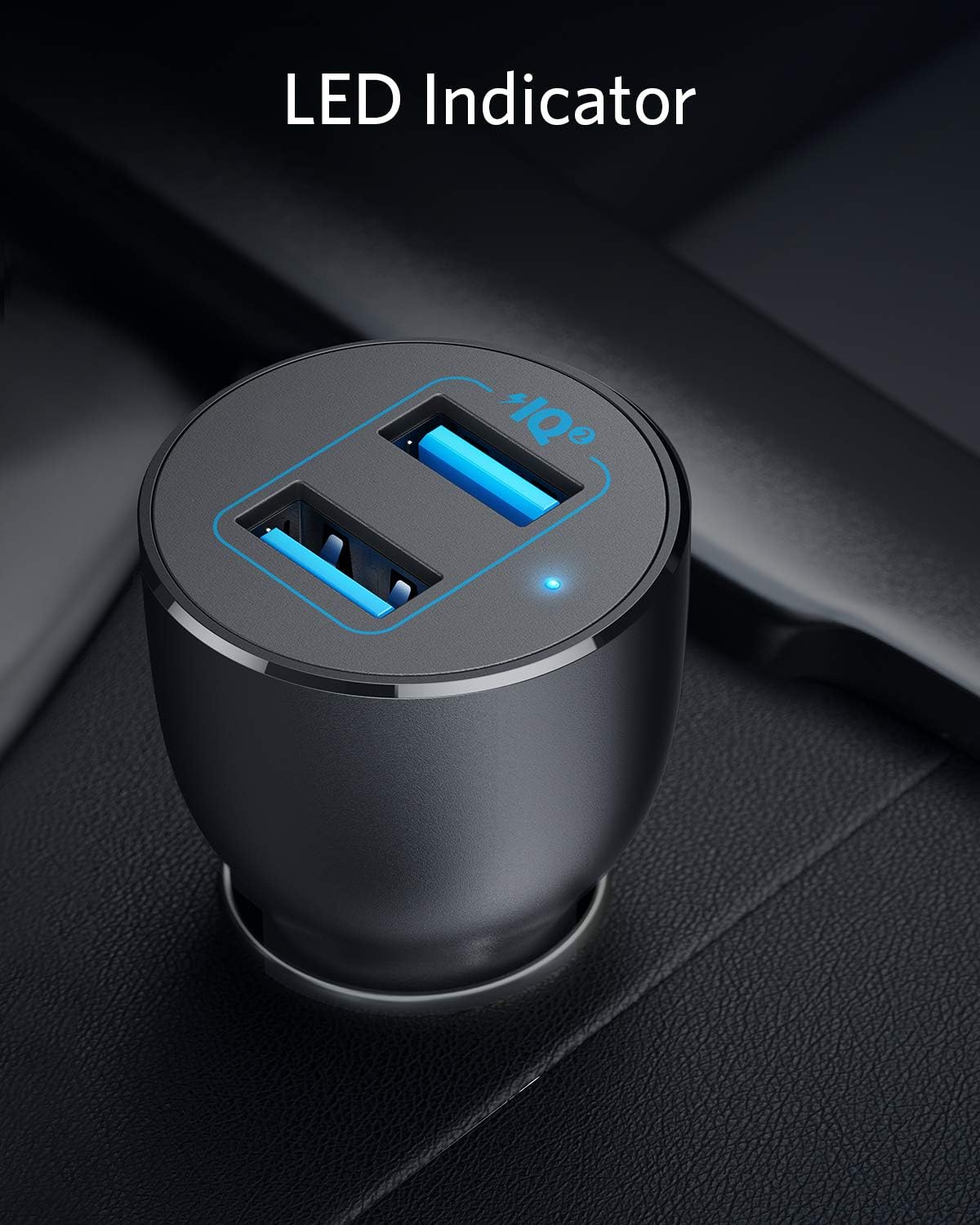 شاحن سيارة Anker PowerDrive III ثنائي المنفذ 36 واط من سبائك الألومنيوم - أسود 