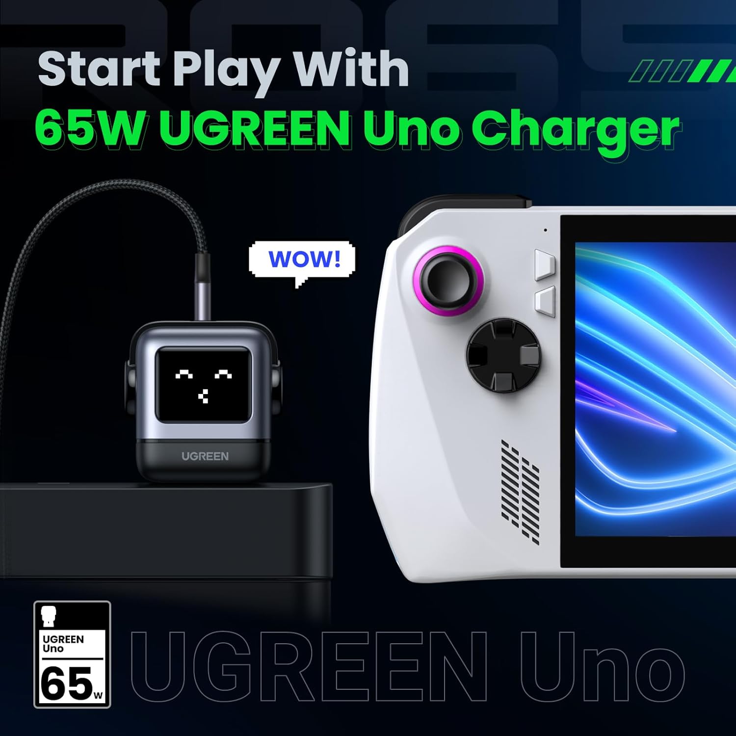 UGREEN Uno 65W USB C Charger Block Nexode 3-Port GaN Charger Compact Fast USB C Power Adapter Black