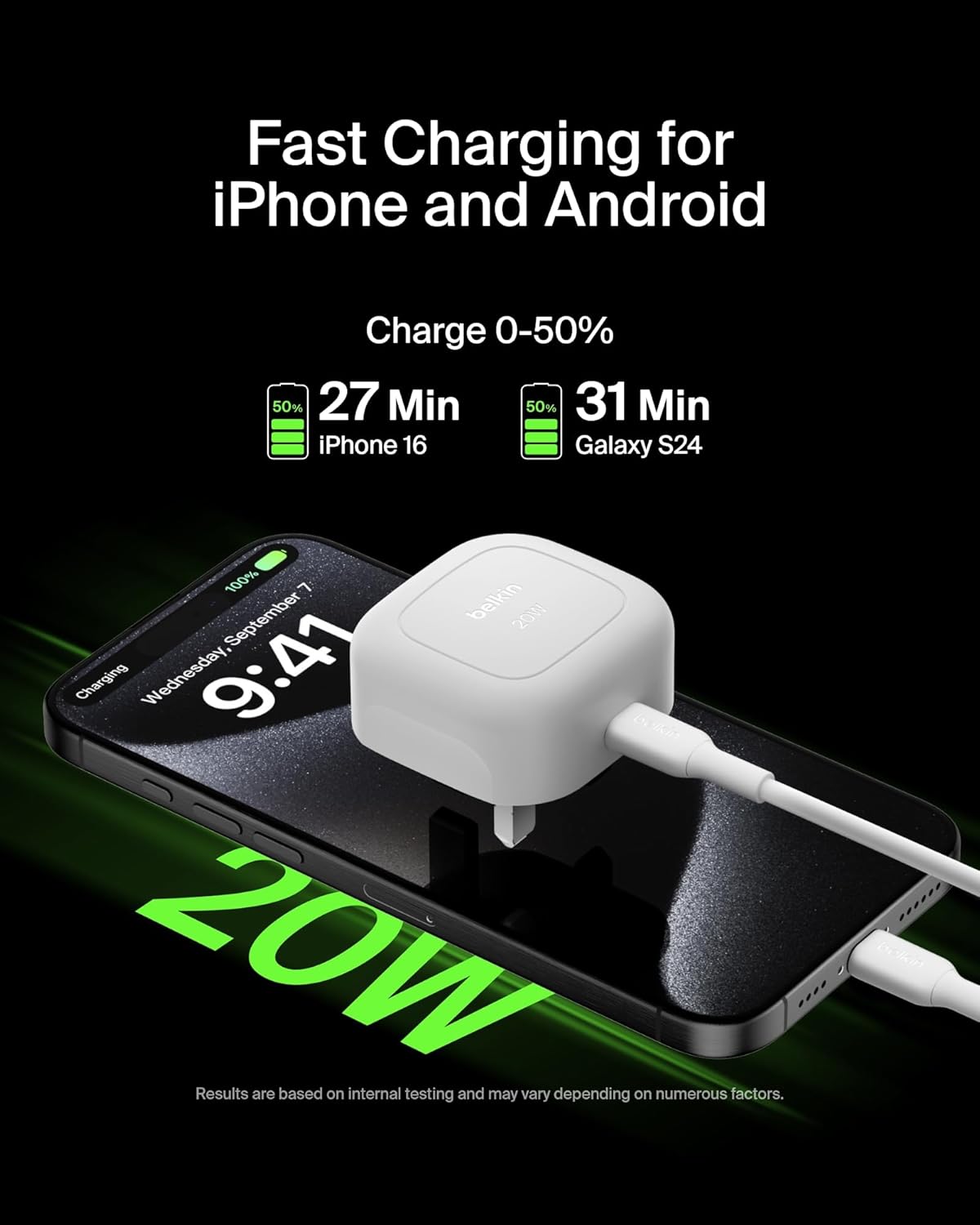 Belkin Boost Charge 20W Cubic Wall Charger USB-C Power 1m White
