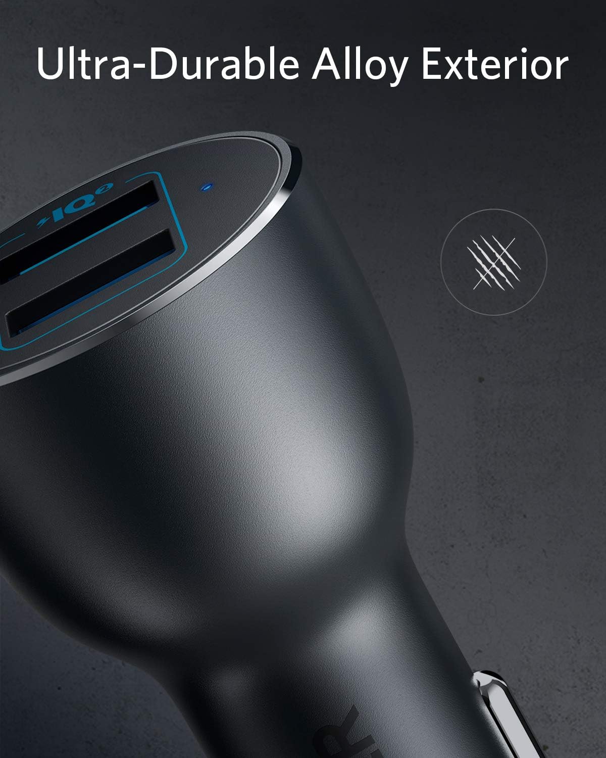 شاحن سيارة Anker PowerDrive III ثنائي المنفذ 36 واط من سبائك الألومنيوم - أسود 