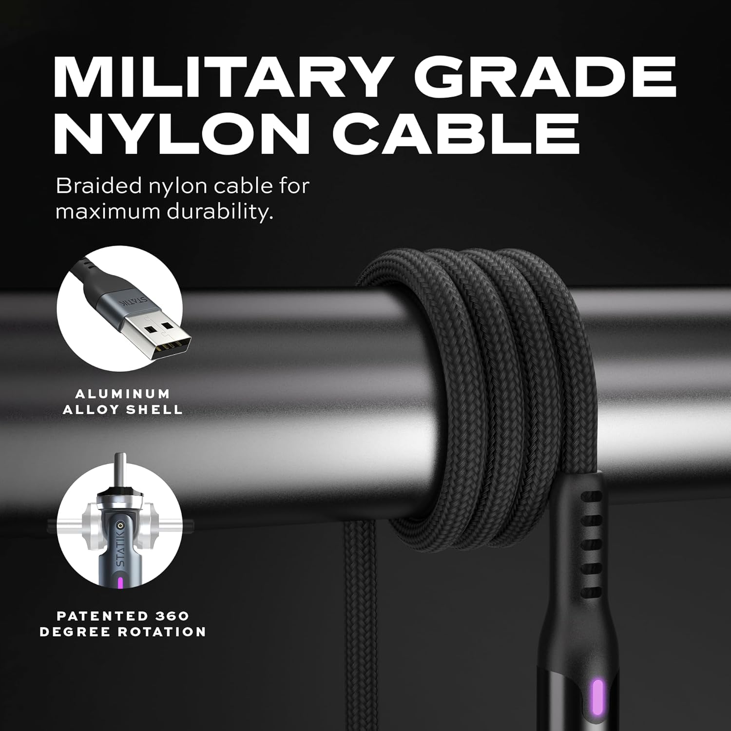 Statik Power USB Cable Fast Charging - 10W Charging 360 Degree 1M Black