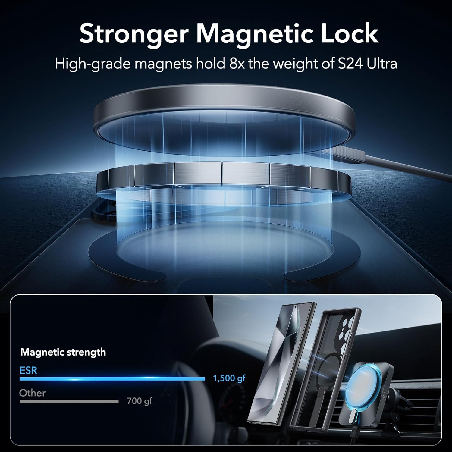 جراب ESR لهاتف Samsung S24 Ultra مزود بحامل، متوافق مع MagSafe Frosted Black