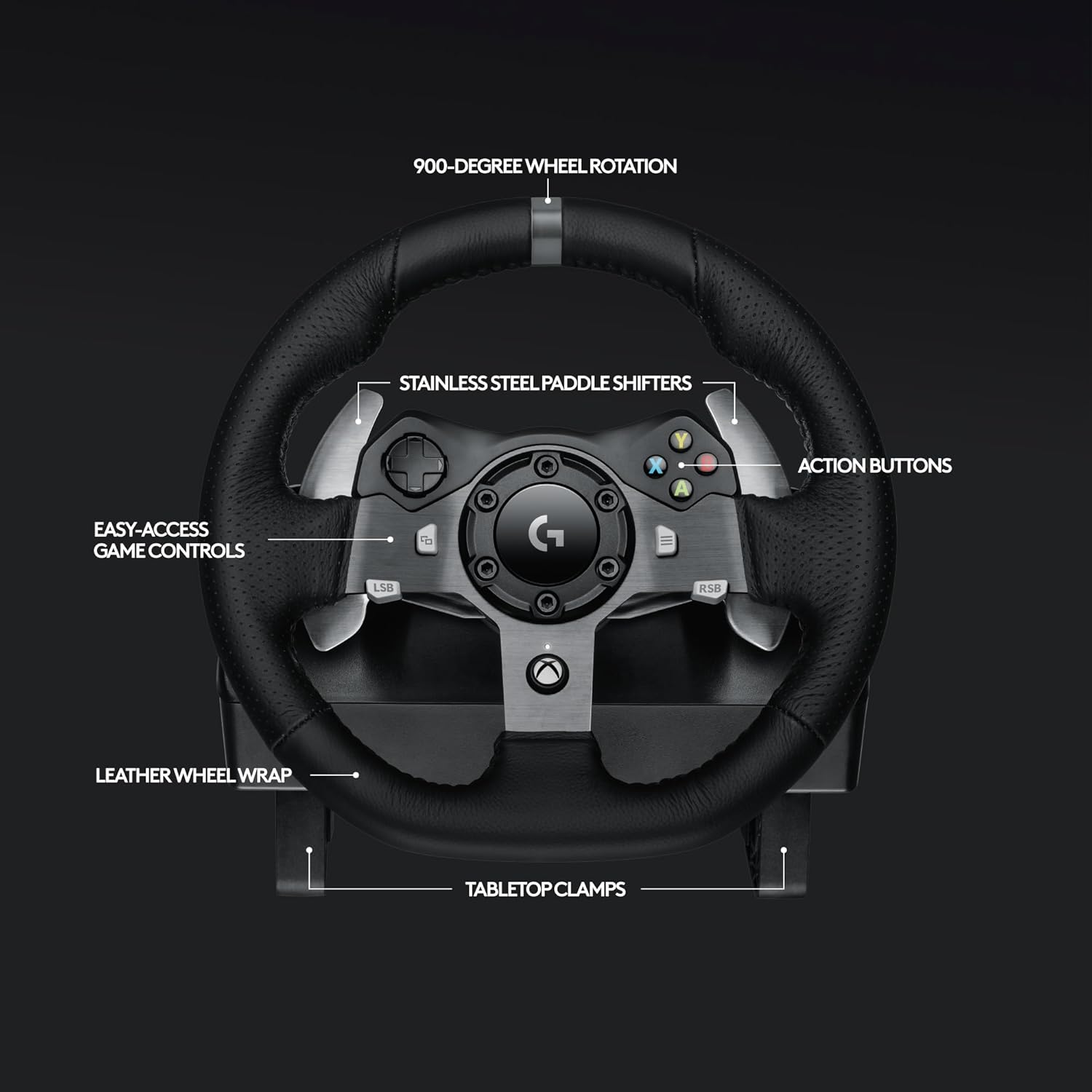 Logitech G92 Driving Force Racing Wheel and Floor Pedals, Real Force Feedback, Stainless Steel Paddle Shifters, Leather Steering Wheel Cover for Xbox Series X|S, Xbox One, PC, Mac - Black