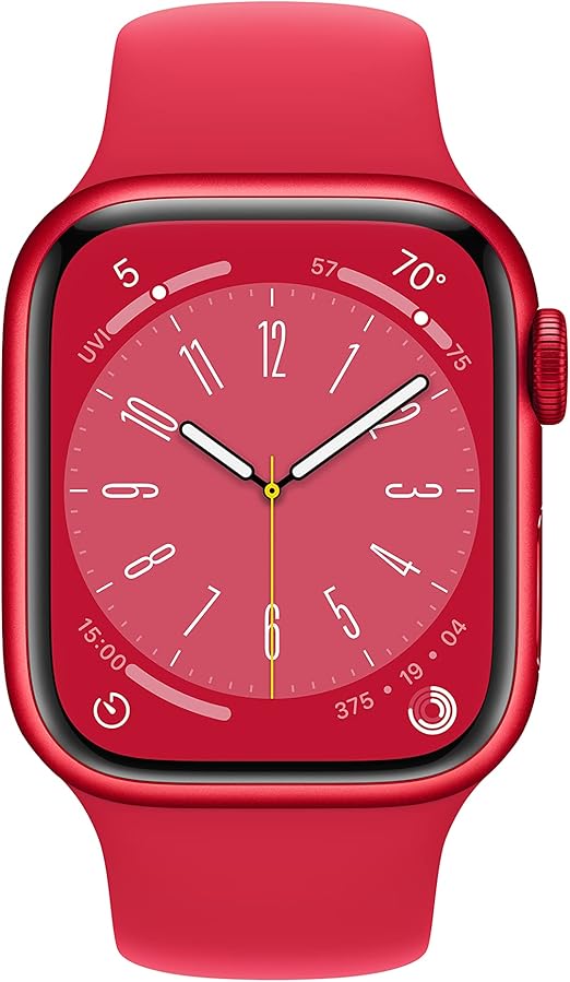 ساعة Apple Watch Series 8 GPS مقاس 41 مم مع هيكل من الألومنيوم وسوار رياضي (PRODUCT)RED - عادي: