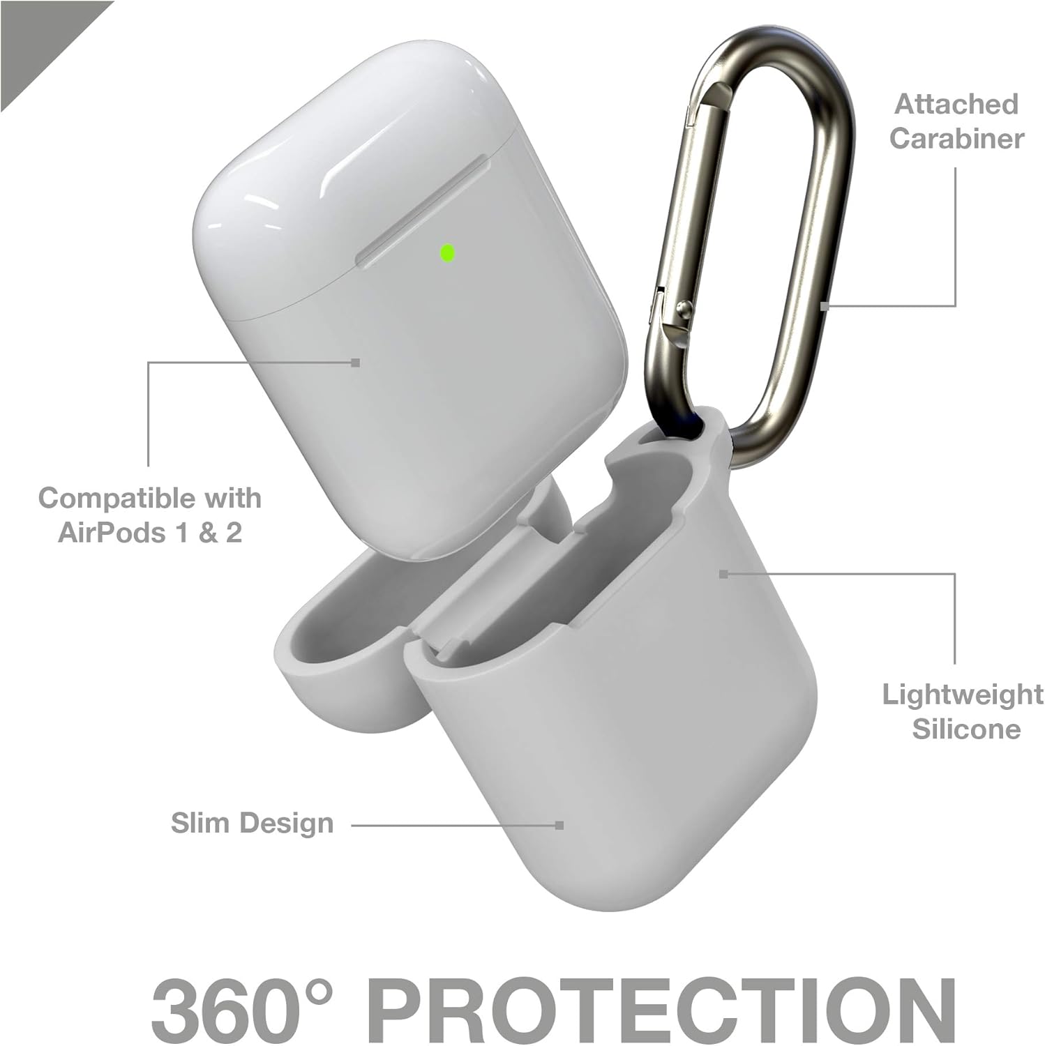 جراب GEAR4 Apollo Airpods خفيف الوزن من السيليكون لحماية كاملة لسماعات Airpods 1 و Airpods 2 مع مشبك مرفق - أبيض