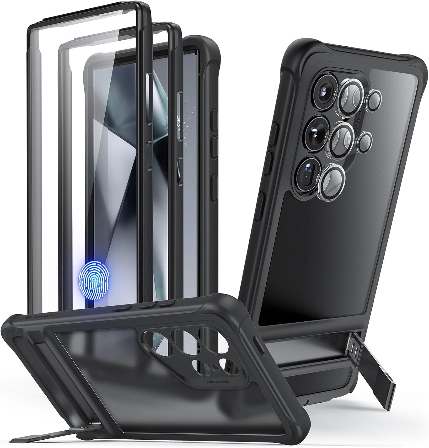 جراب ESR لهاتف Samsung S24 Ultra، غطاء S24 Ultra مع إطار أمامي واقٍ إضافي و3 أوضاع للمسند، أسود غير لامع