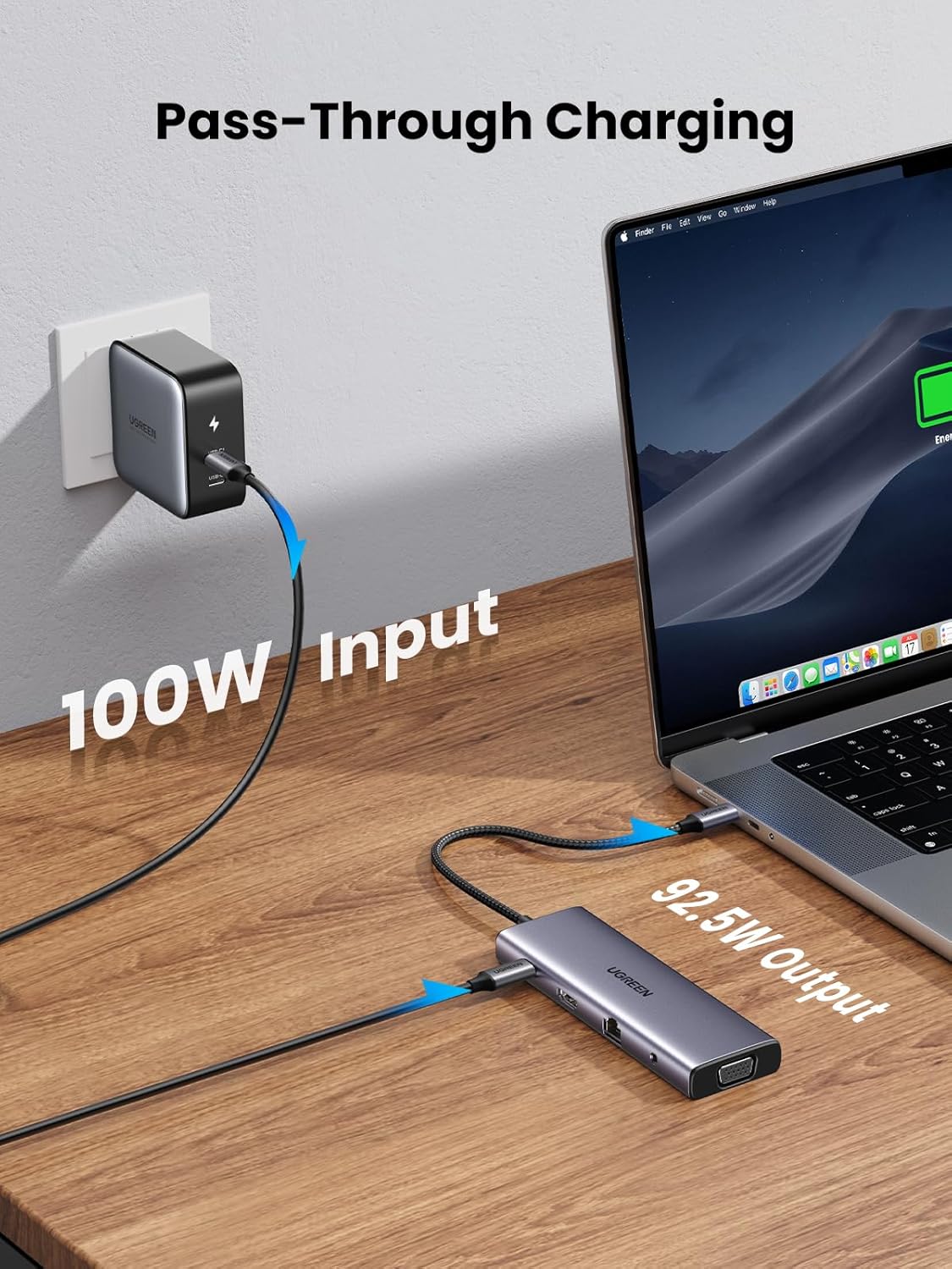 موزع يوجرين USB-C، دونجل USB-C 10 في 1 مع شاشة مزدوجة 4K HDMI وVGA، إيثرنت 1 جيجابت في الثانية، 100 واط PD، 3 منافذ USB 3.0، مقبس صوت 3.5 مم، فتحات بطاقة SD/TF، محول متعدد
