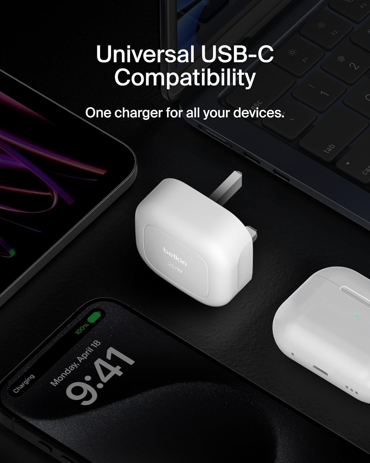 Belkin Boost Charge 20W Cubic Wall Charger USB-C Power 1m White