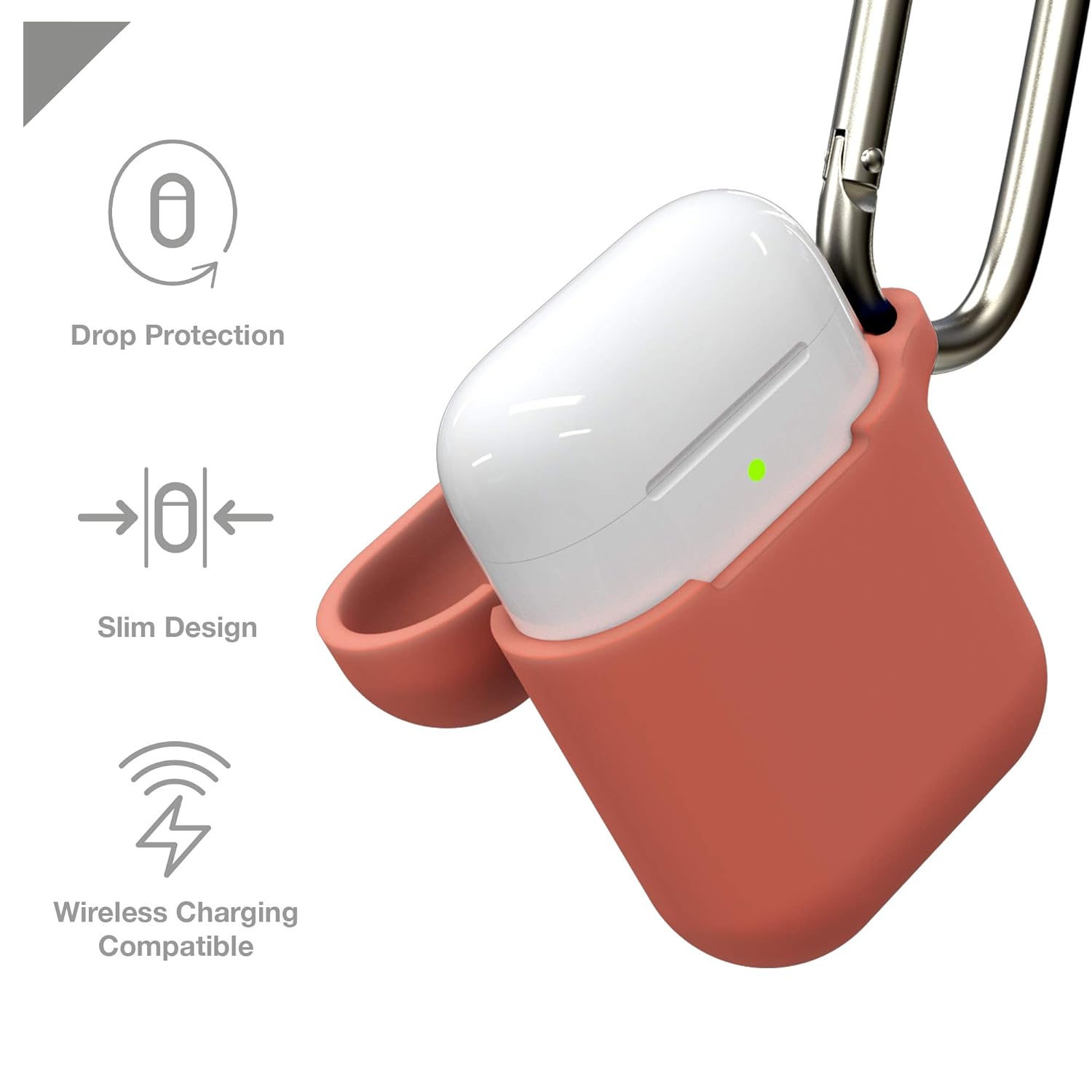 حافظة Airpods من GEAR4 Apollo، حافظة خفيفة الوزن من السيليكون لحماية كاملة لسماعات Airpods 1 و2 مع مشبك مرفق - مرجاني