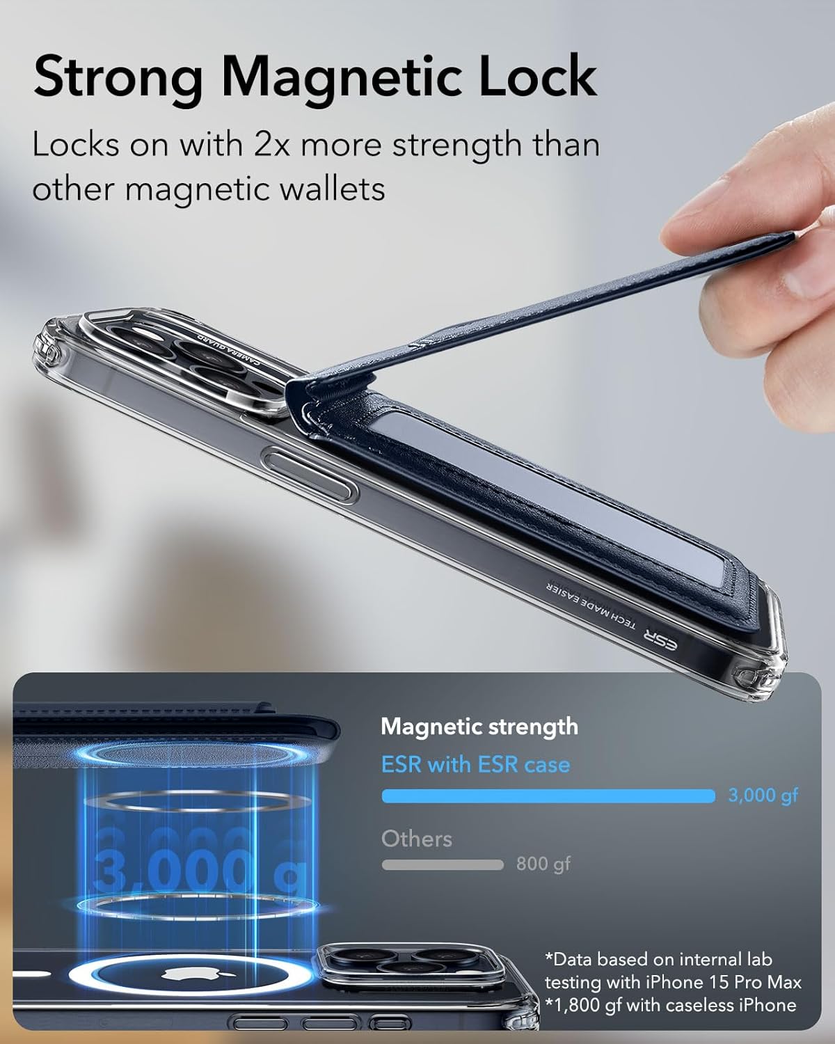 حامل محفظة من الجلد النباتي من ESR Halo Lock MagSafe باللون الأزرق الداكن