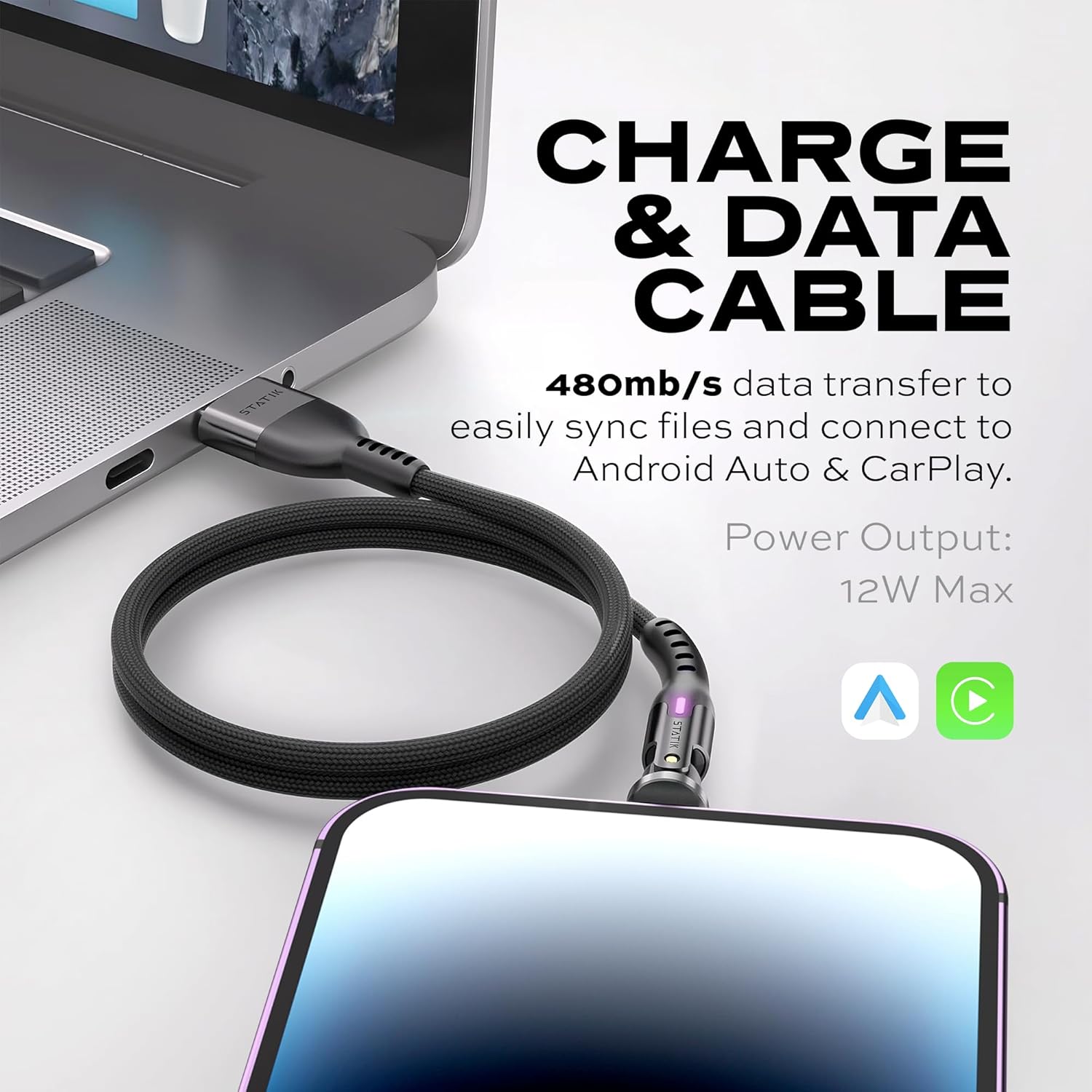 Statik Power USB Cable Fast Charging - 10W Charging 360 Degree 1M Black
