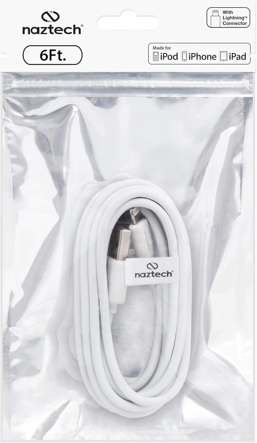 كابل شحن ومزامنة MFi Lightning معتمد من Apple من Naztech بطول 6 أقدام 