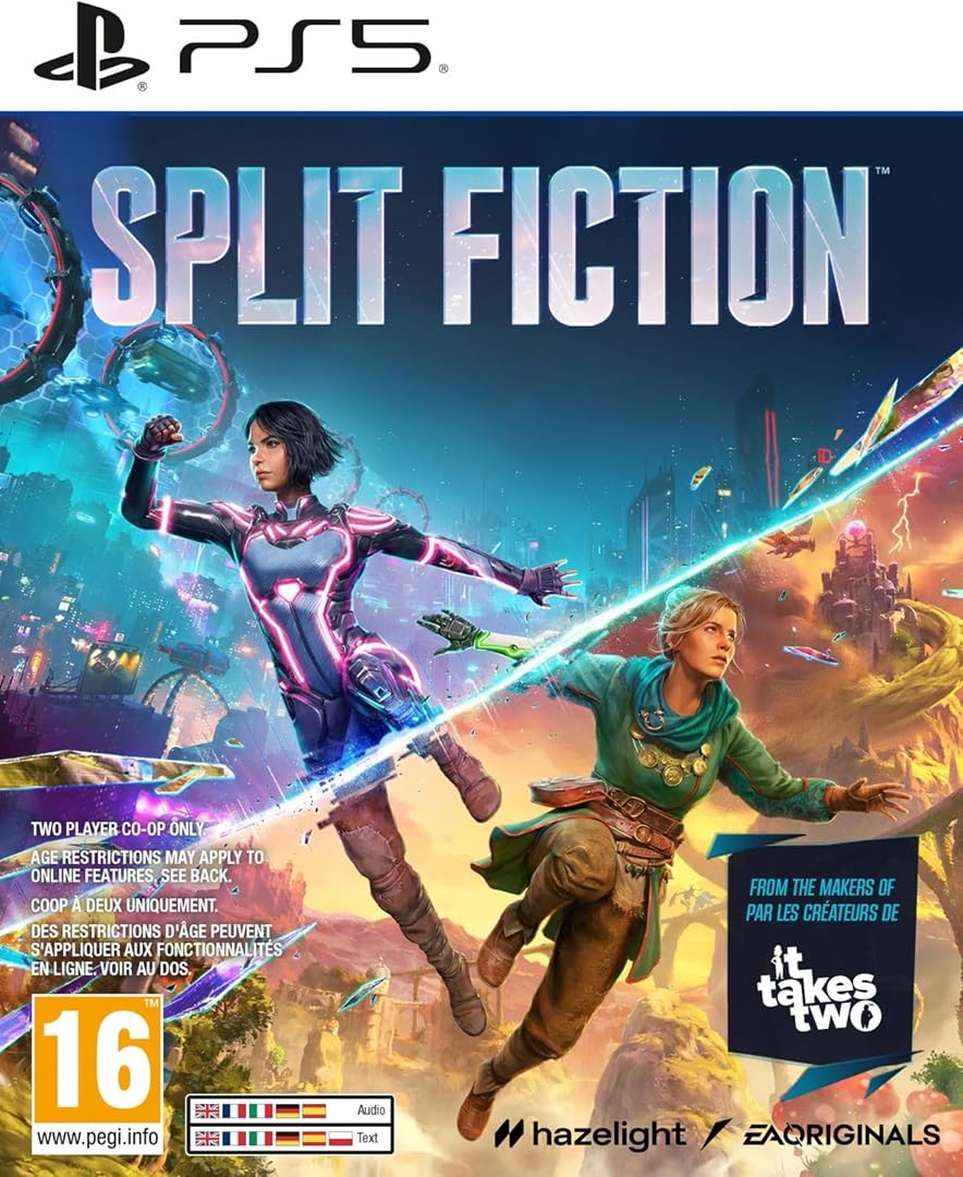 لعبة Split Fiction PS5، مغامرات أكشن تعاونية للاعبين اثنين، تصنيف PEGI 16+