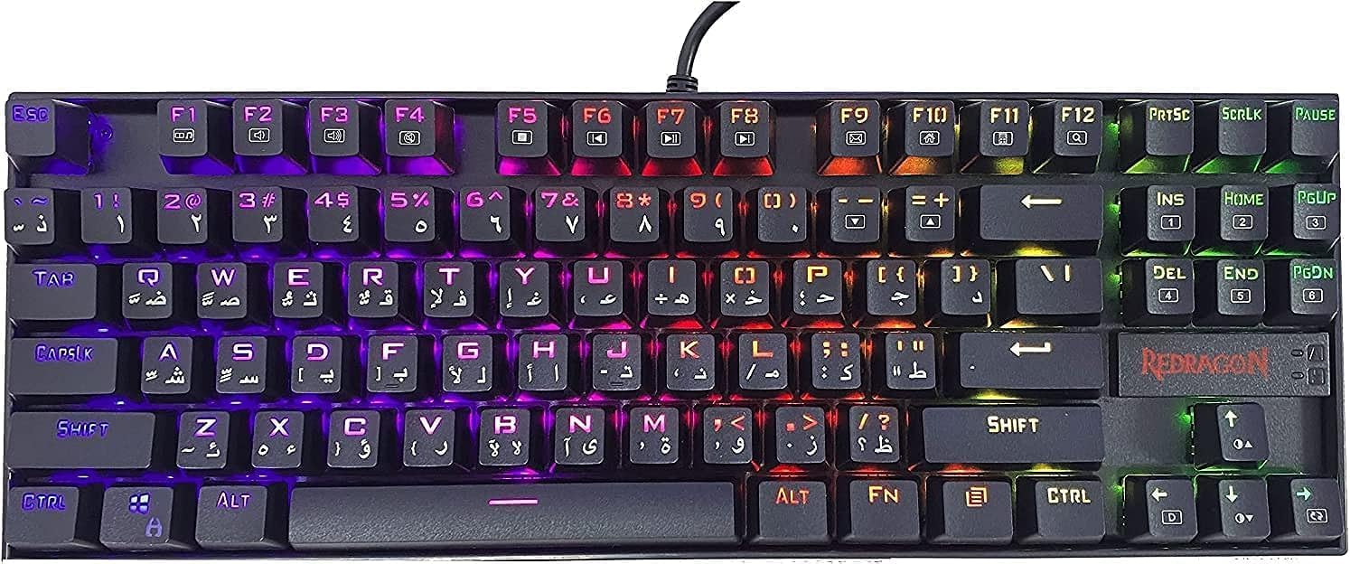 لوحة مفاتيح الألعاب الميكانيكية العربية Redragon Kumara K552RGB-1 بمفاتيح زرقاء - أسود