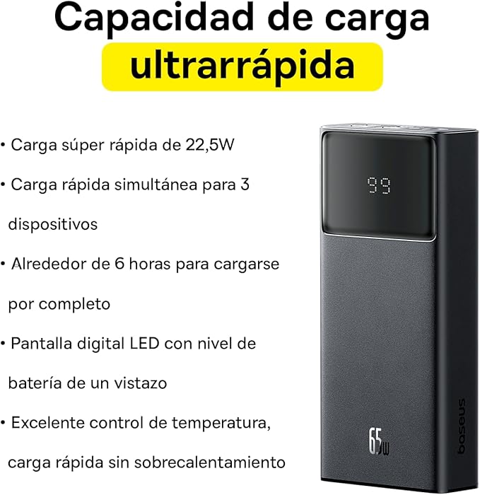 Power Bank Baseus Star-Lord, 20000mAh 65W USB - USB-C cable (Black)