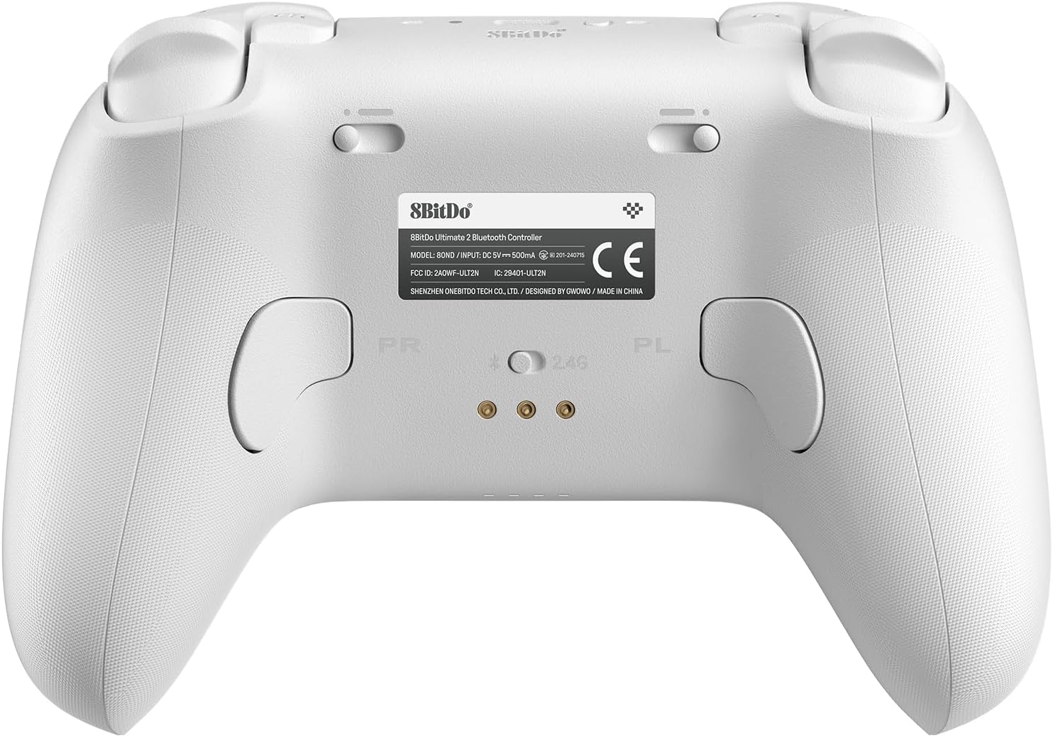 وحدة تحكم 8Bitdo Ultimate 2 بلوتوث لجهاز Switch/Switch 2 وأجهزة الكمبيوتر التي تعمل بنظام Windows، وحدة تحكم Switch Pro مع عصي تحكم TMR، ومشغلات لمسية/تأثير هول قابلة للتبديل، وتحكم في الاهتزاز والحركة - أبيض
