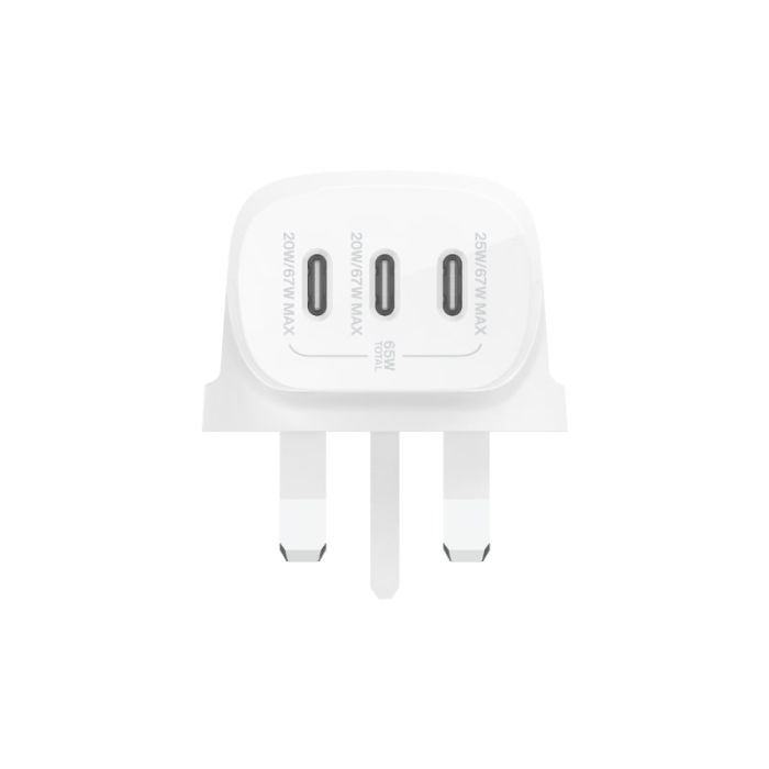 شاحن حائط Belkin 67 واط Pd (3 منافذ USB-C) (كابل 2 متر متضمن) (أبيض)