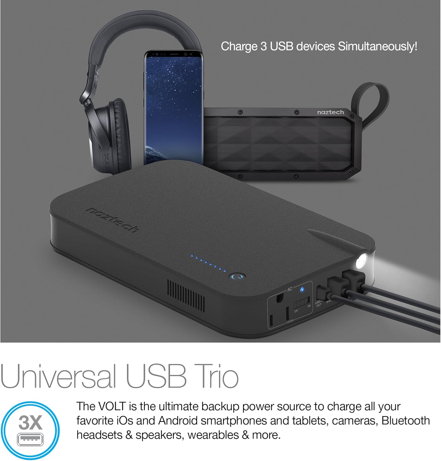 Naztech Power Bank for Universal/Smart Phones/Computer - Black