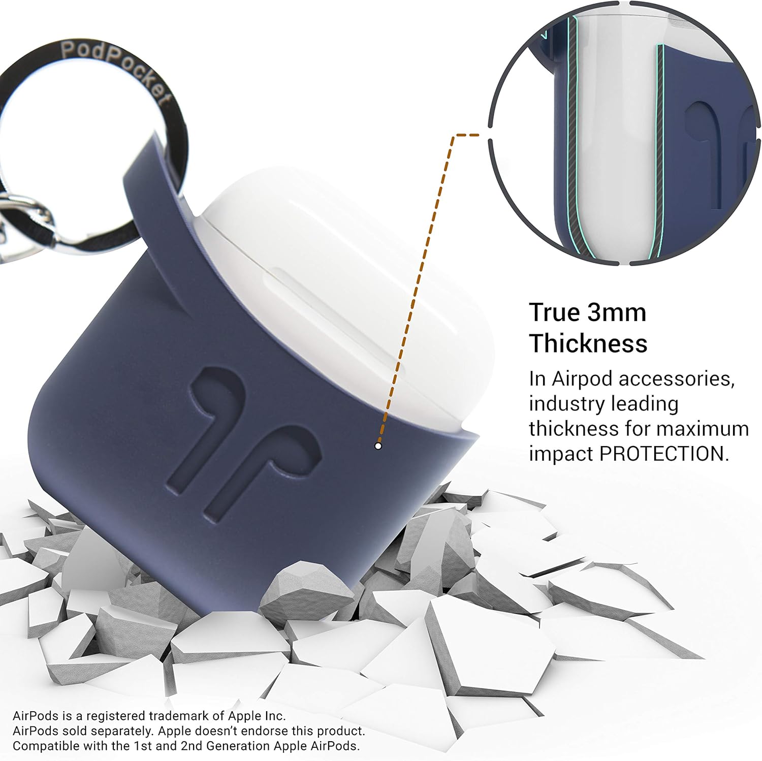 جراب سيليكون Pod Pocket لسماعات Apple AirPods باللون الأزرق النيلي 