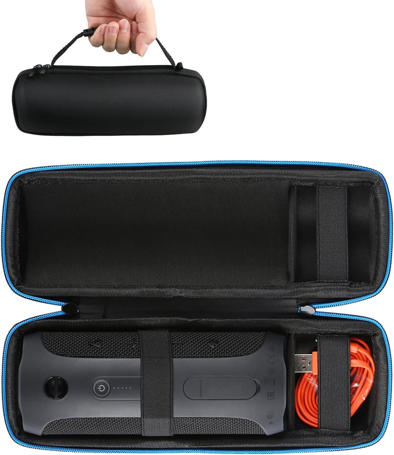JBL Charge 5 - Portable Bluetooth Speaker with Megen Hardshell Travel Case with IP67 Waterproof and USB Charge Out (Blue)