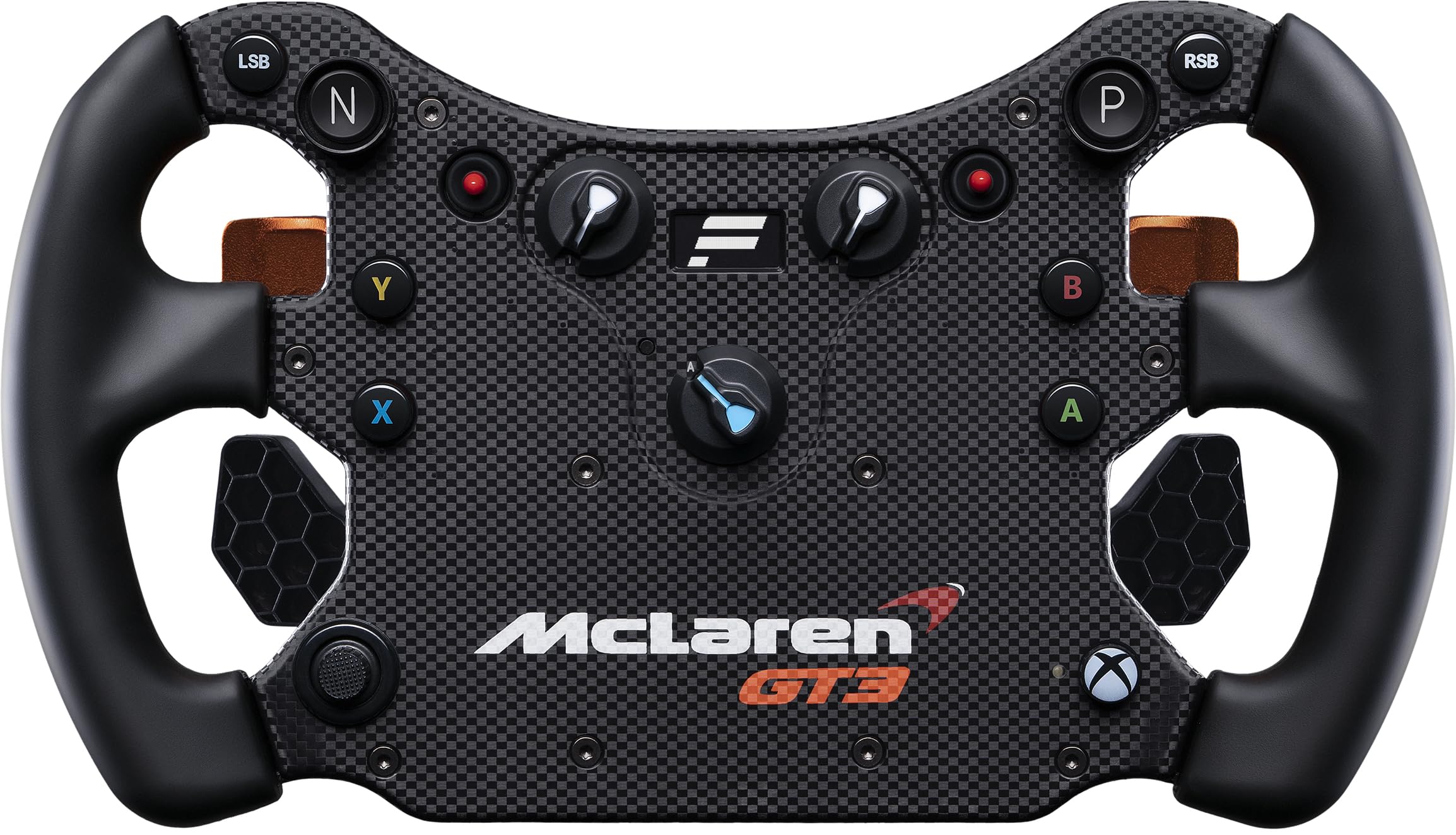 عجلة قيادة سباق ماكلارين GT3 v2 Xbox Sim المرخصة رسميًا من FANATEC CSL Elite - مقابض تناظرية، مقابض تغيير مغناطيسية، مفتاح متعدد الأوضاع، شاشة OLED للكمبيوتر الشخصي، PS5، PS4، Xbox Series X|S، Xbox