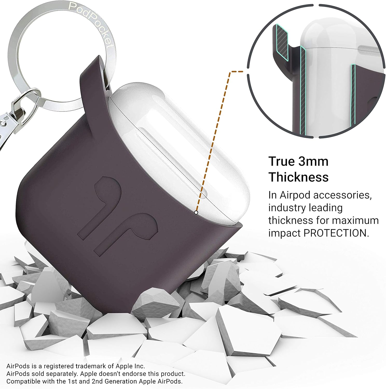 جراب سيليكون Pod Pocket لسماعات Apple AirPods - رمادي كاكاو 