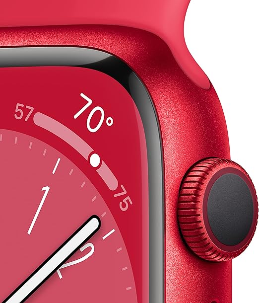 ساعة Apple Watch Series 8 GPS مقاس 41 مم مع هيكل من الألومنيوم وسوار رياضي (PRODUCT)RED - عادي: