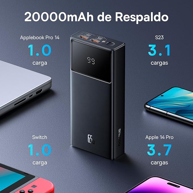 Power Bank Baseus Star-Lord, 20000mAh 65W USB - USB-C cable (Black)