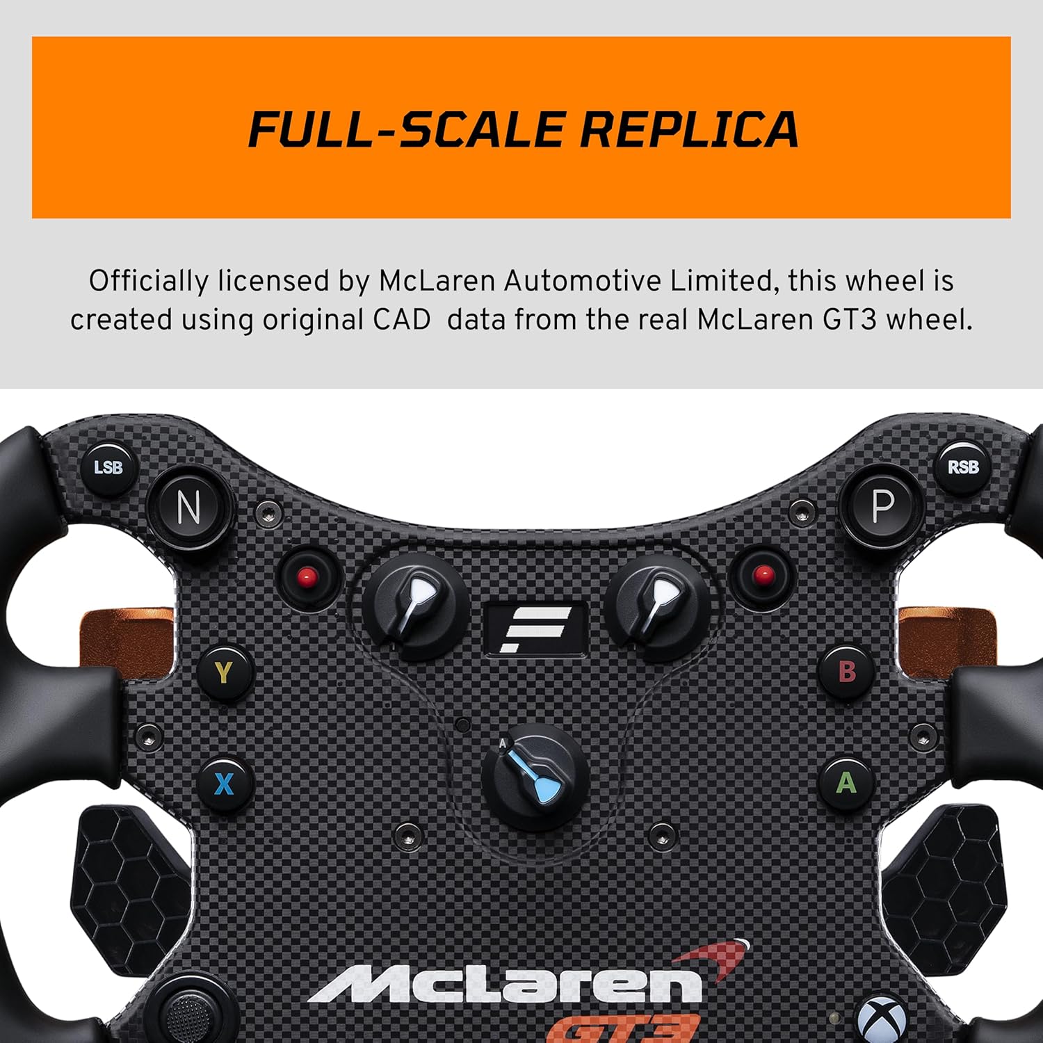 عجلة قيادة سباق ماكلارين GT3 v2 Xbox Sim المرخصة رسميًا من FANATEC CSL Elite - مقابض تناظرية، مقابض تغيير مغناطيسية، مفتاح متعدد الأوضاع، شاشة OLED للكمبيوتر الشخصي، PS5، PS4، Xbox Series X|S، Xbox