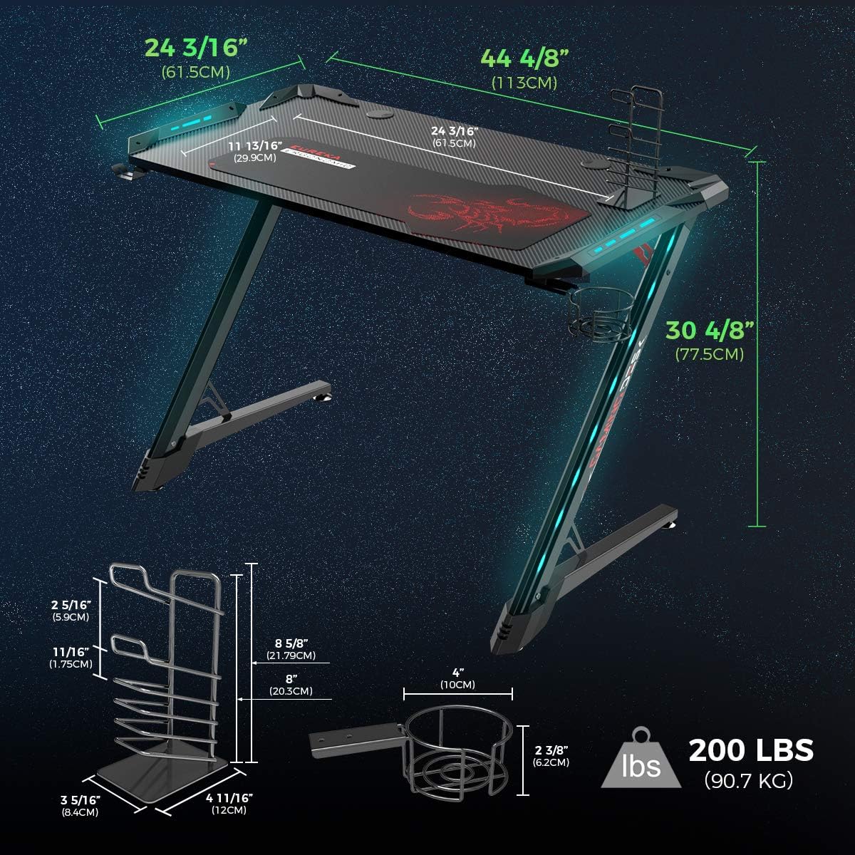 Eureka Ergonomic Z1‑S PRO Gaming Desk – Black 43.5″