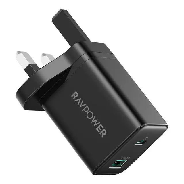 RAVPower RP-PC170 PD 30W Wall Charger – 1 USB-C, 1 USB-A, Black