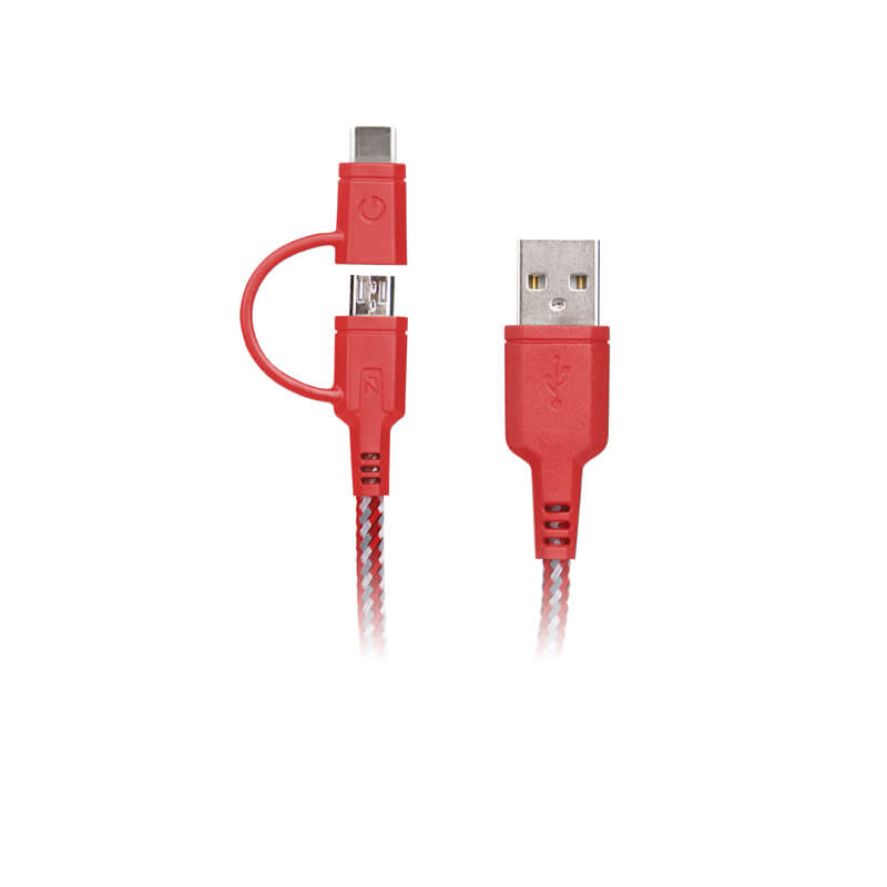 Smartphone (generic) / Type-C / 2-in-1 USB-C + microUSB / 1.5m / Red