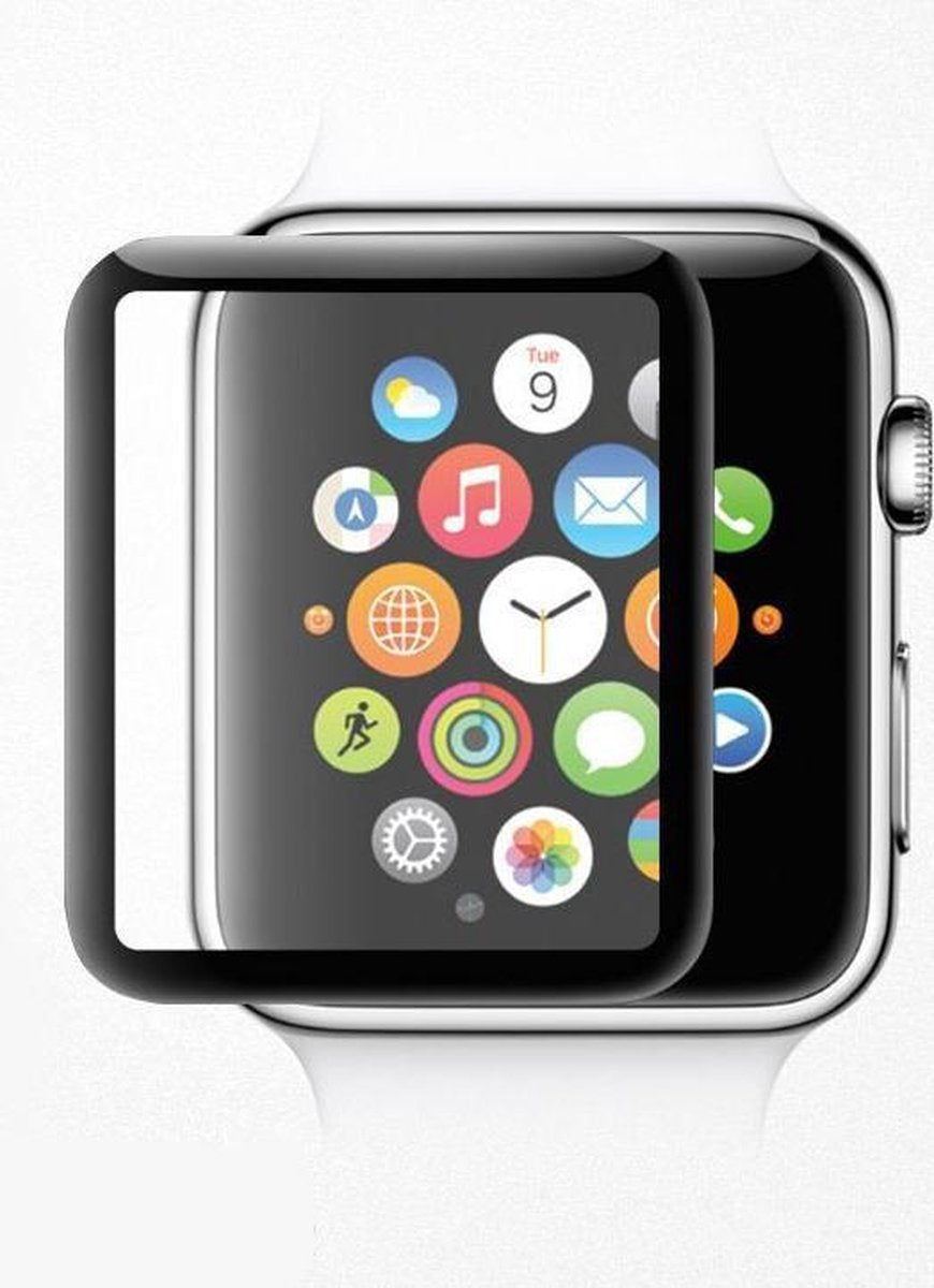 واقي شاشة زجاجي 4D GLASS SERIES 9H منحني بالكامل لساعة Apple Watch Series 1 / 2 / 3 (38 مم) - شفاف / أسود