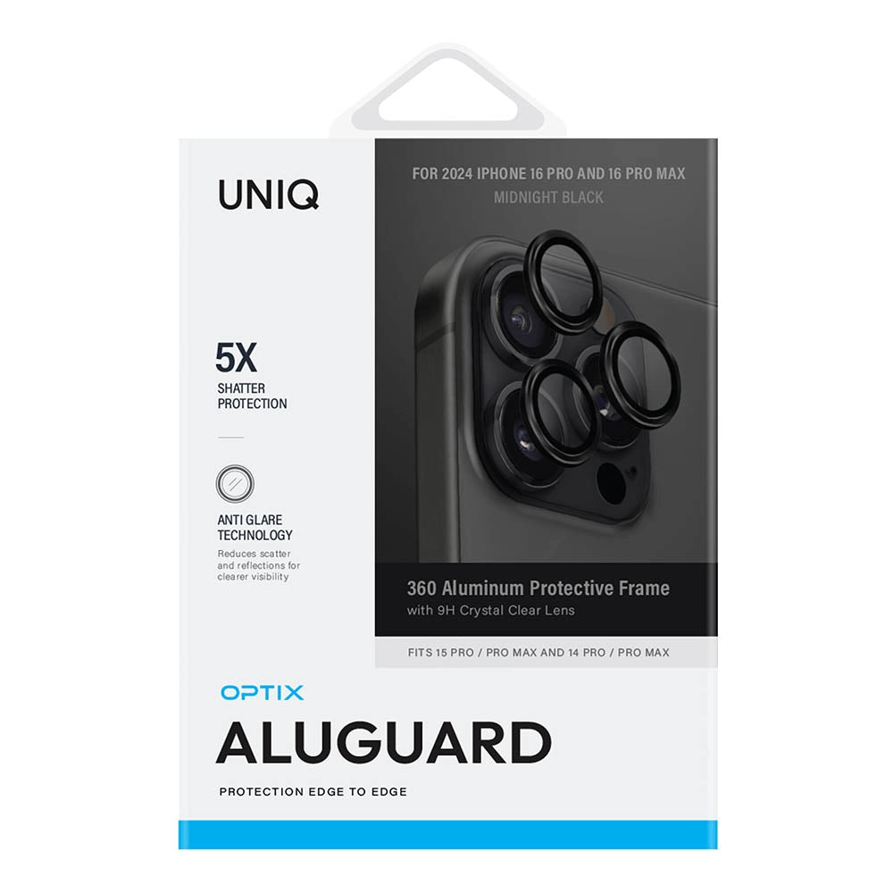 واقي عدسة يونيك أوبتكس لجهاز آيفون 16 برو/16 برو ماكس - أسود