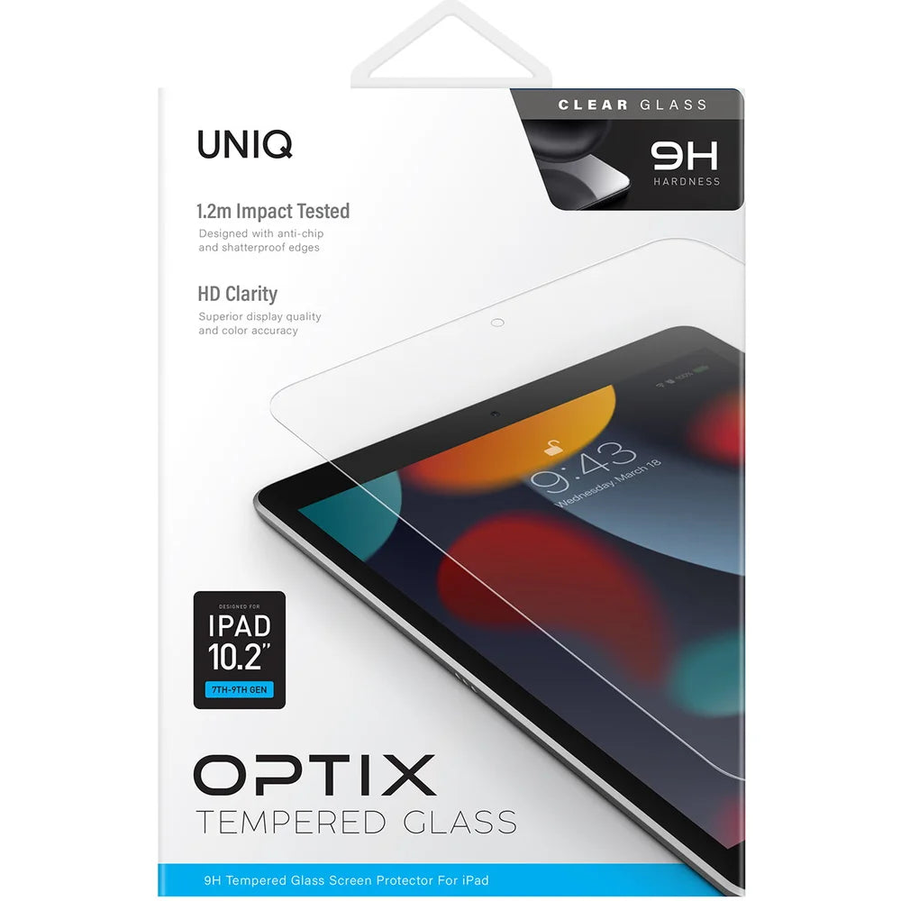 واقي شاشة زجاجي شفاف من UNIQ OPTIX لجهاز iPad مقاس 10.2 بوصة (الجيل السابع إلى التاسع)