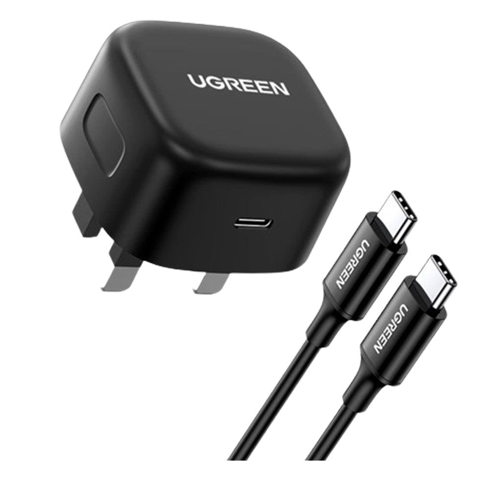 شاحن يو جرين سريع 25 وات بمنفذ PD USB-C مع كابل من نوع C إلى C بطول 2 متر، أسود