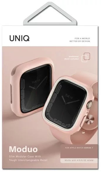 جراب UNIQ Moduo لساعة Apple Watch Series 4/5/6/7/8 / SE 44 / 45 مم أبيض وردي (UNIQ-45MM-MDPNKWHT) 