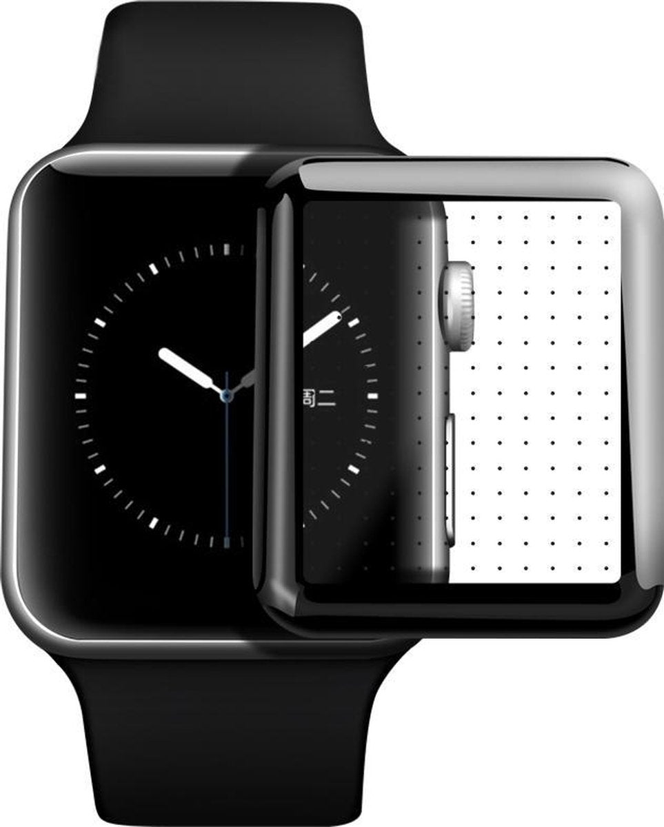واقي شاشة زجاجي 4D GLASS SERIES 9H منحني بالكامل لساعة Apple Watch Series 1 / 2 / 3 (38 مم) - شفاف / أسود