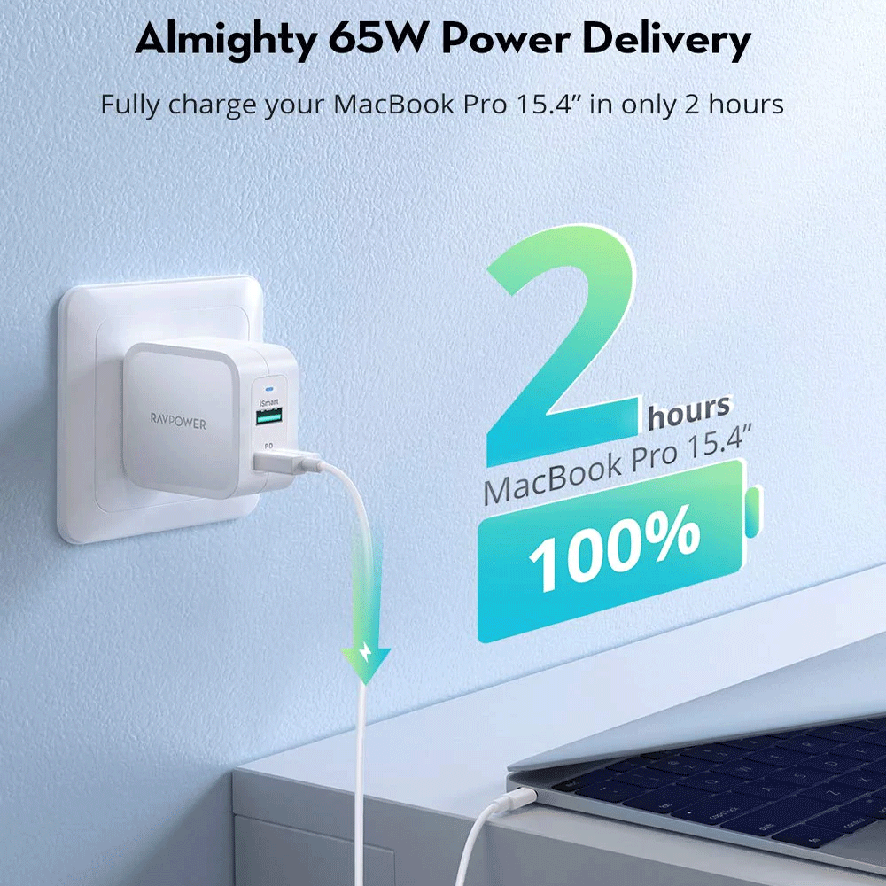 Ravpower RP-PC133 PD Pioneer 65W 2 Port Wall Charger White