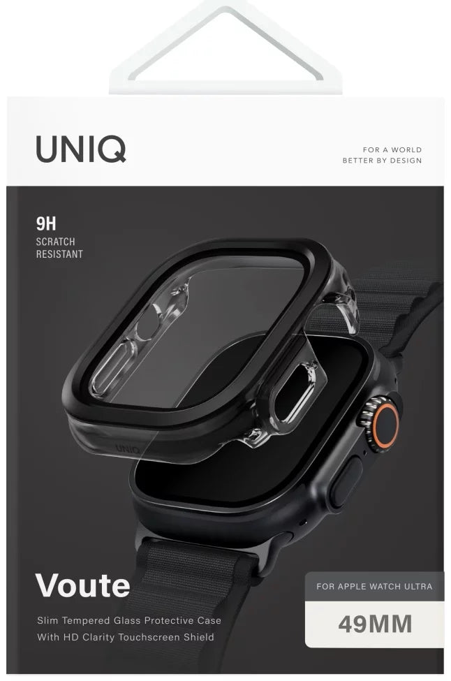 جراب UNIQ Voute لساعة Apple Watch Ultra مقاس 49 مم من الزجاج المقوى باللون الأسود (UNIQ-49MM-VOUJBLK)