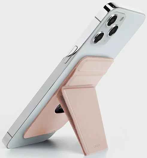 Wallet UNIQ Lyft magnetic phone stand snap-on stand and card holder pink