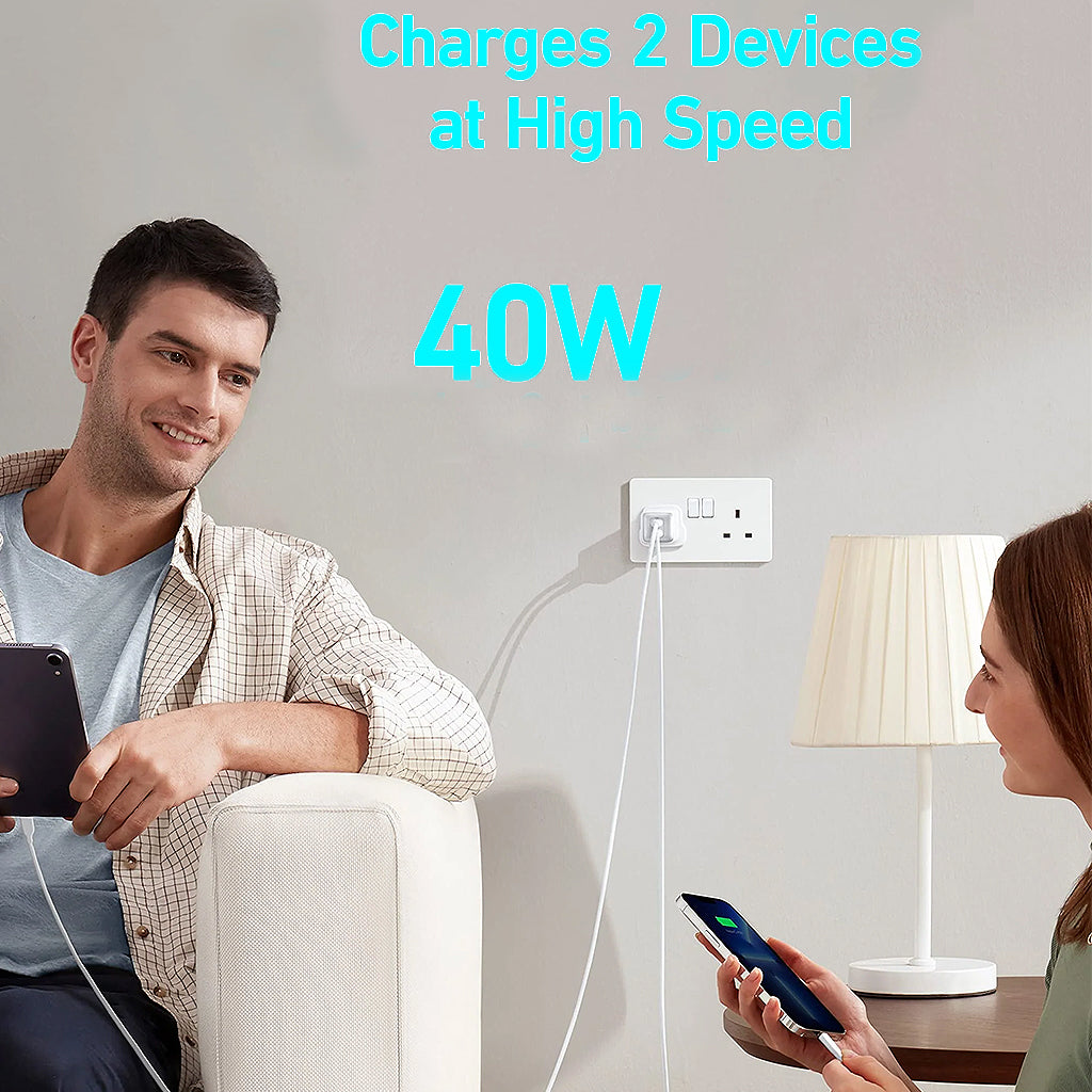 شاحن حائطي بمنفذين USB Type-C بقوة 40 وات، Anker A2038K21 أبيض
