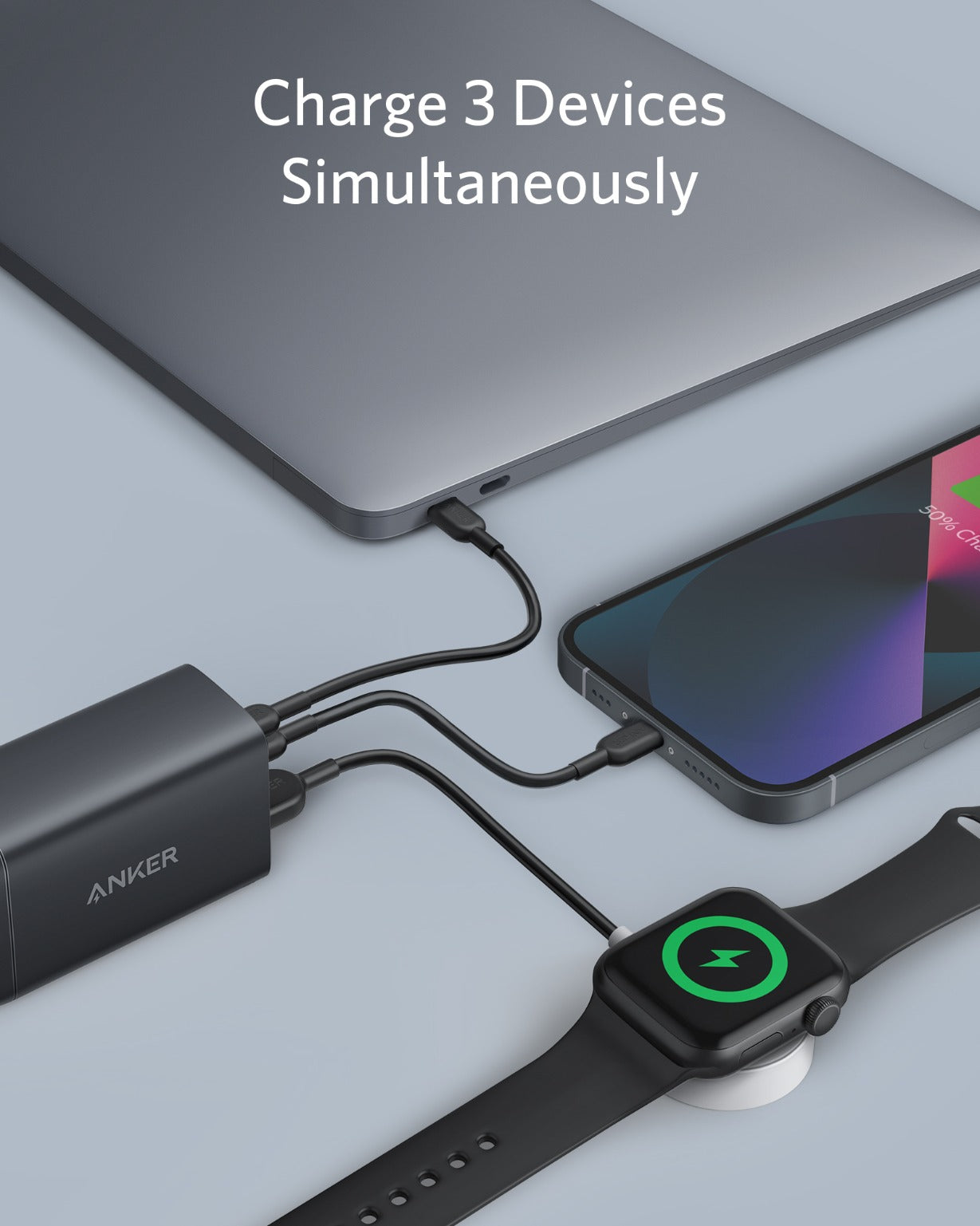جراب Anker PowerPort III ثلاثي المنافذ بقوة 65 وات (أسود)