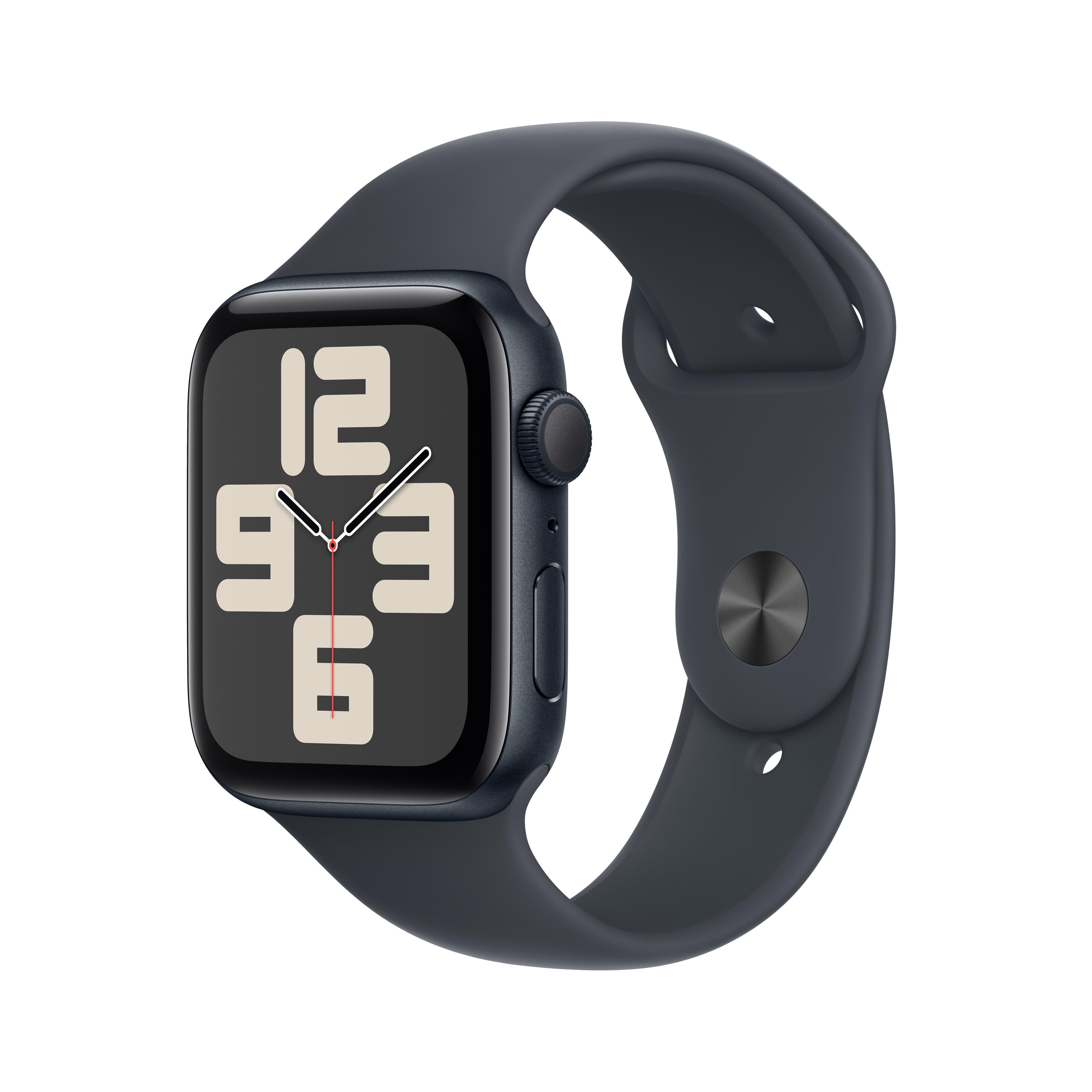 ساعة Apple Watch SE GPS مقاس 40 مم، هيكل من الألومنيوم منتصف الليل مع سوار رياضي منتصف الليل - مقاس صغير/متوسط