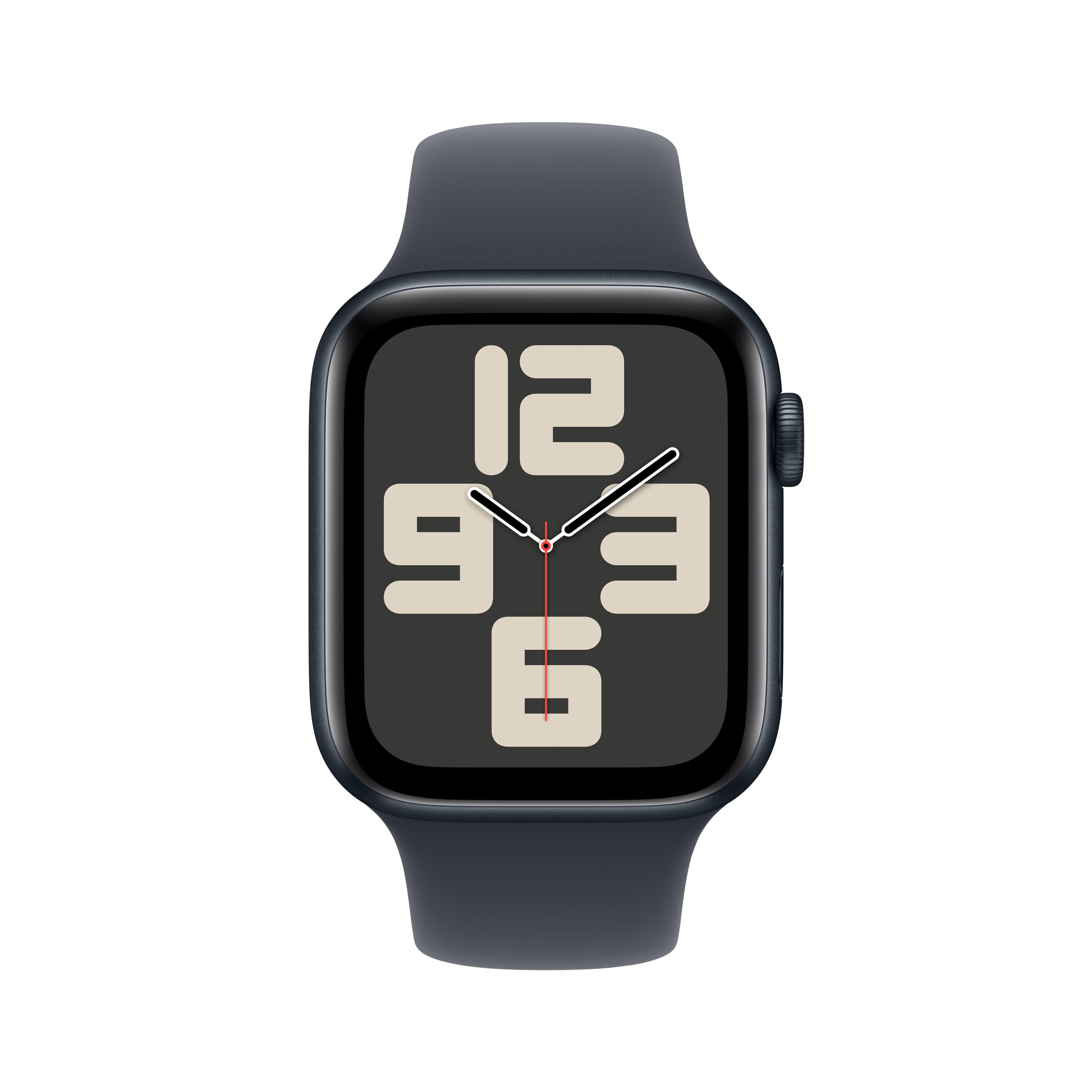 ساعة Apple Watch SE GPS مقاس 40 مم، هيكل من الألومنيوم منتصف الليل مع سوار رياضي منتصف الليل - مقاس صغير/متوسط
